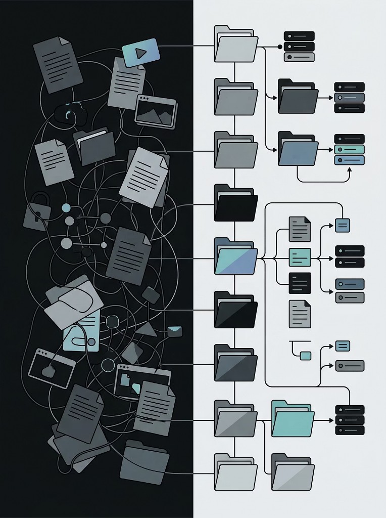 Contrast between chaotic unstructured entitlements and an organized governed hierarchy